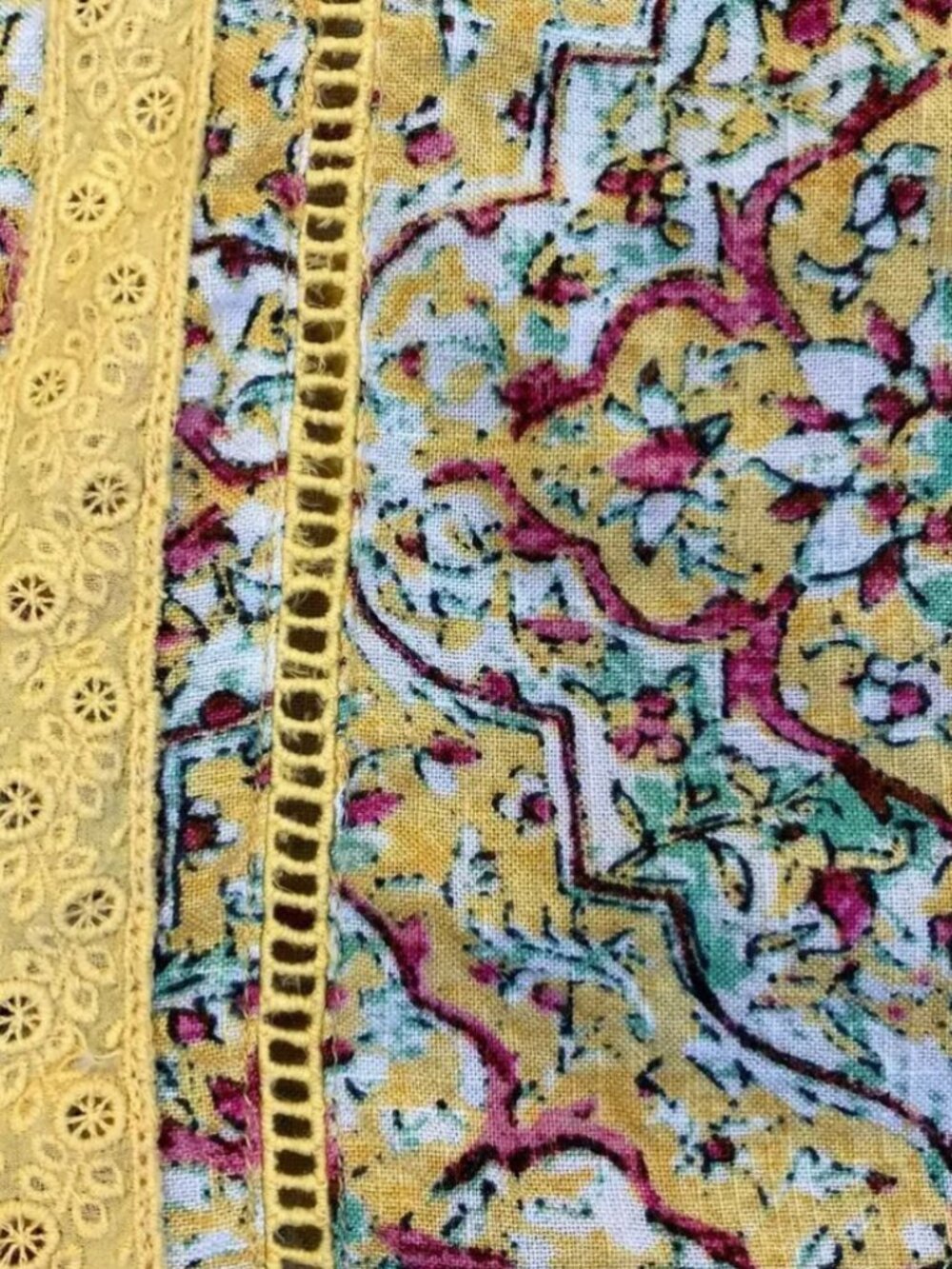 Anthropologie Pilcro Sz 1X Pintuck Peasant Blouse Yellow Floral Crochet Cottage - Picture 7 of 7
